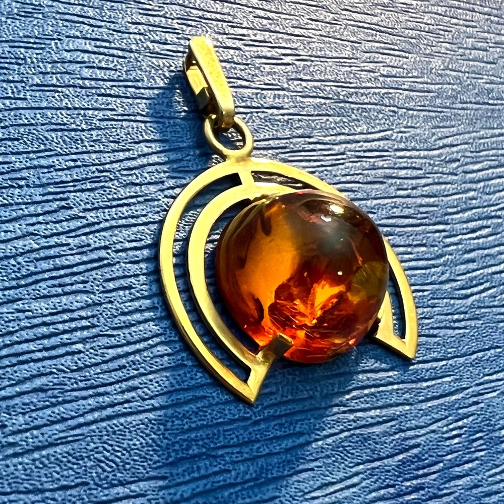 Vintage 14k gold amber pendant Soviet 583 marked
